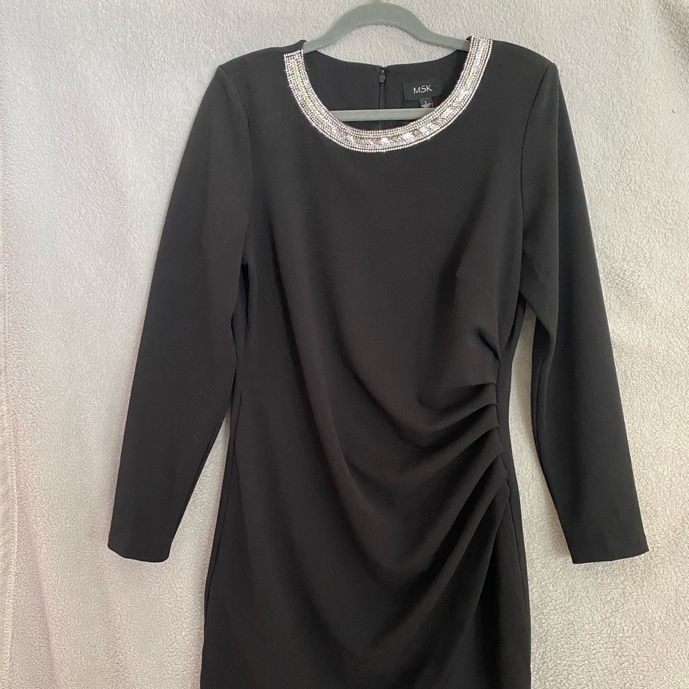 MSK Embellished Neckline Black Dress